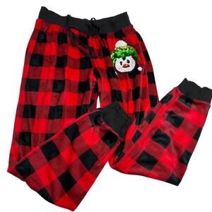 Third wish womens Medium Lounge Pants jogger Pajama buffalo plaid winter sequins